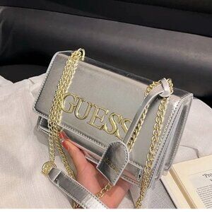GLOSSY SILVER GUES SHOULDER BAG WOMENS HANDBAGS CLUTCH TRAVEL CROSSBODY BAGS